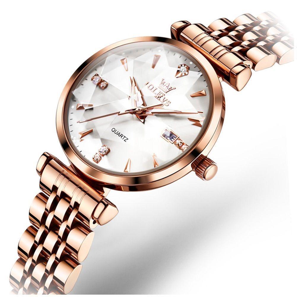 Reloj de Cuarzo para Mujer Esfera Esmeralda Detalles de Cristal Correa Acero Inoxidable-0