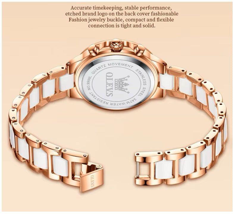 Reloj Femenino de Acero Inoxidable Cristal de Corte Diamante-4
