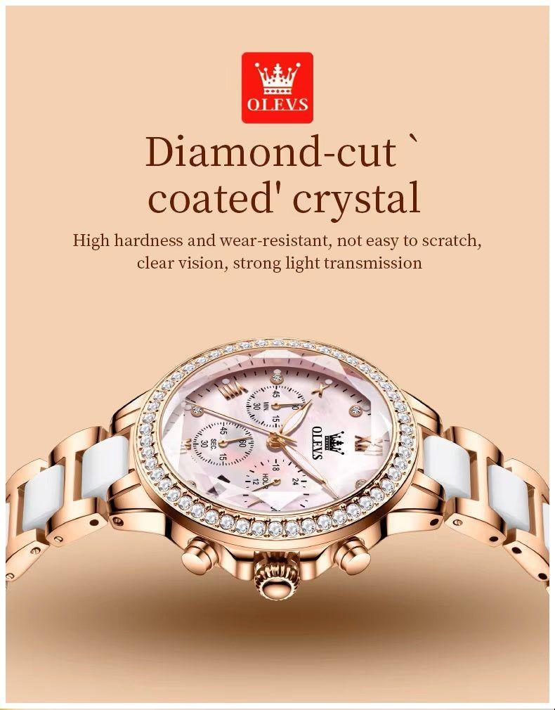 Reloj Femenino de Acero Inoxidable Cristal de Corte Diamante-5