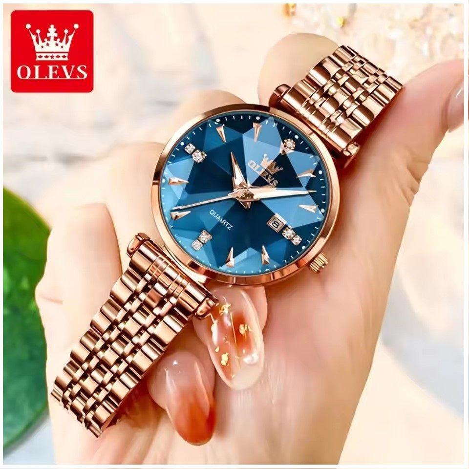Reloj de Cuarzo Mujer con Esfera Azul Facetada Cristales Brillantes-4