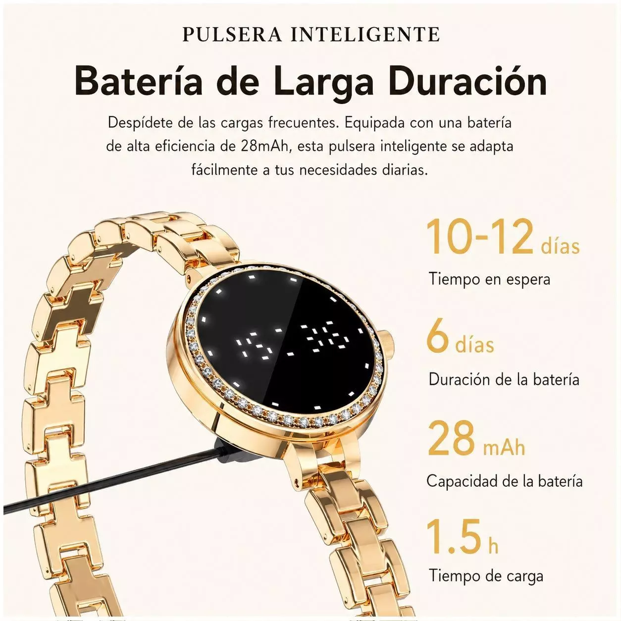 Pulsera Inteligente L6 Mujer IP67 Monitoreo de Salud, Cadena Metálica Elegante, Control por Gestos-2