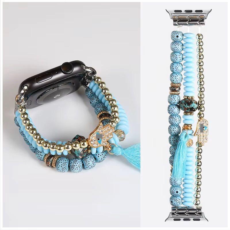Correa Pulsera Bohemia para smartwatch compatible 42/44 mm Diseño Artesanal, Cuentas Decorativas-5