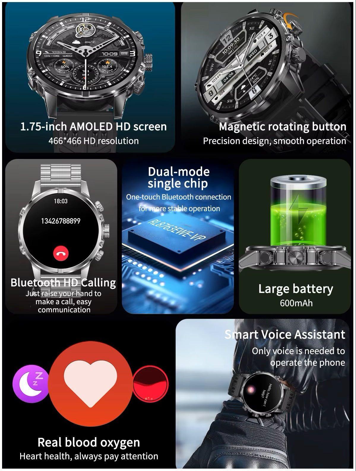 Smartwatch Deportivo Táctico AMOLED 1.75” IP67, 600mAh, Bluetooth HD Compatible Android & iOS-2