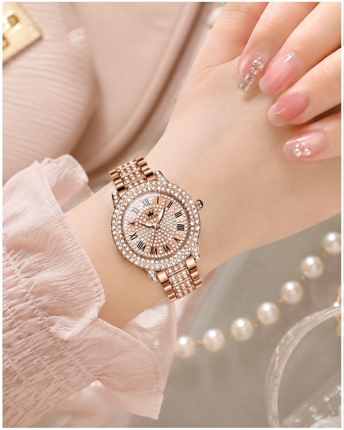 Reloj de Pulsera Elegante para Mujer con Cristales Incrustados, Acero Inoxidable-2