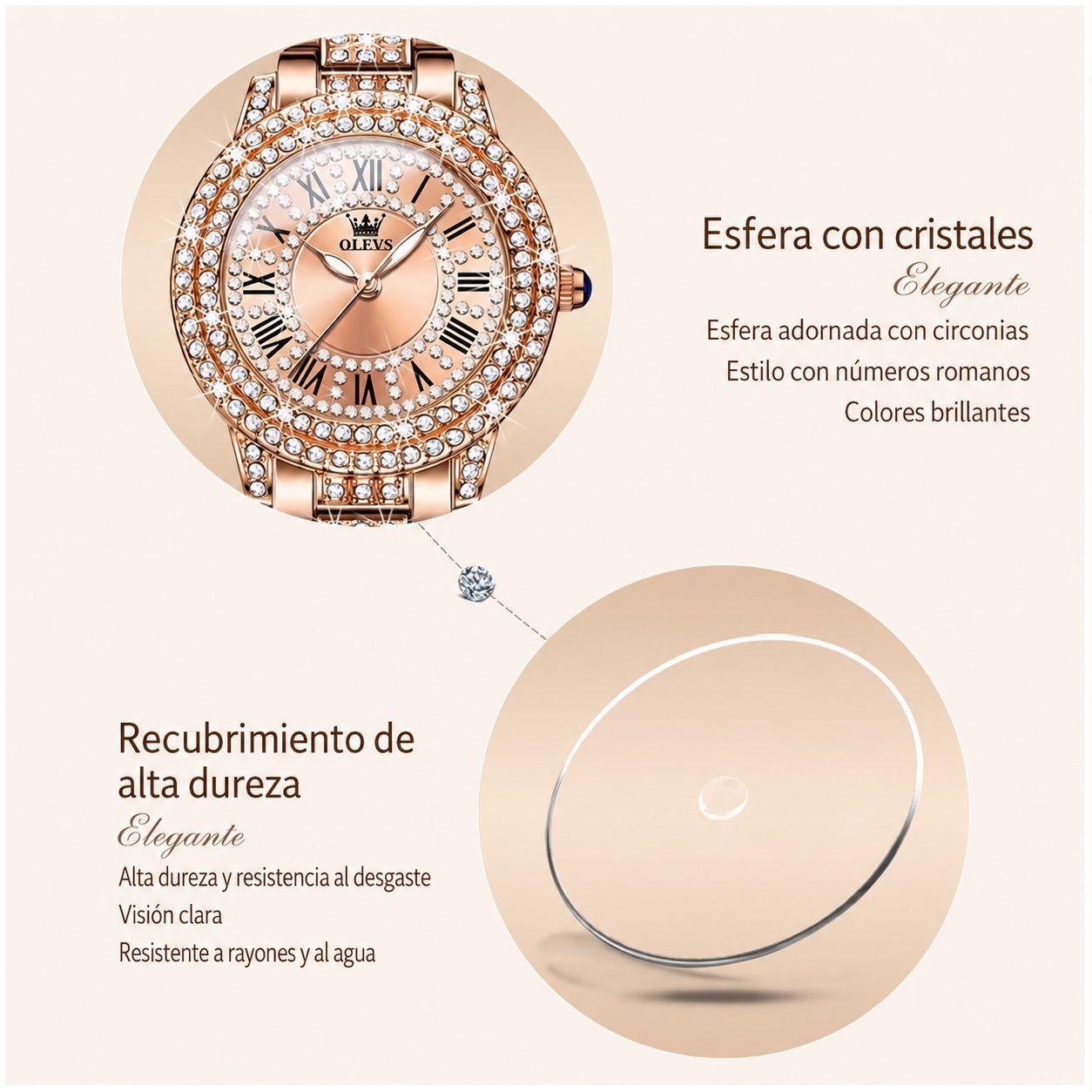 Reloj de Pulsera Elegante para Mujer con Cristales Incrustados, Acero Inoxidable-4