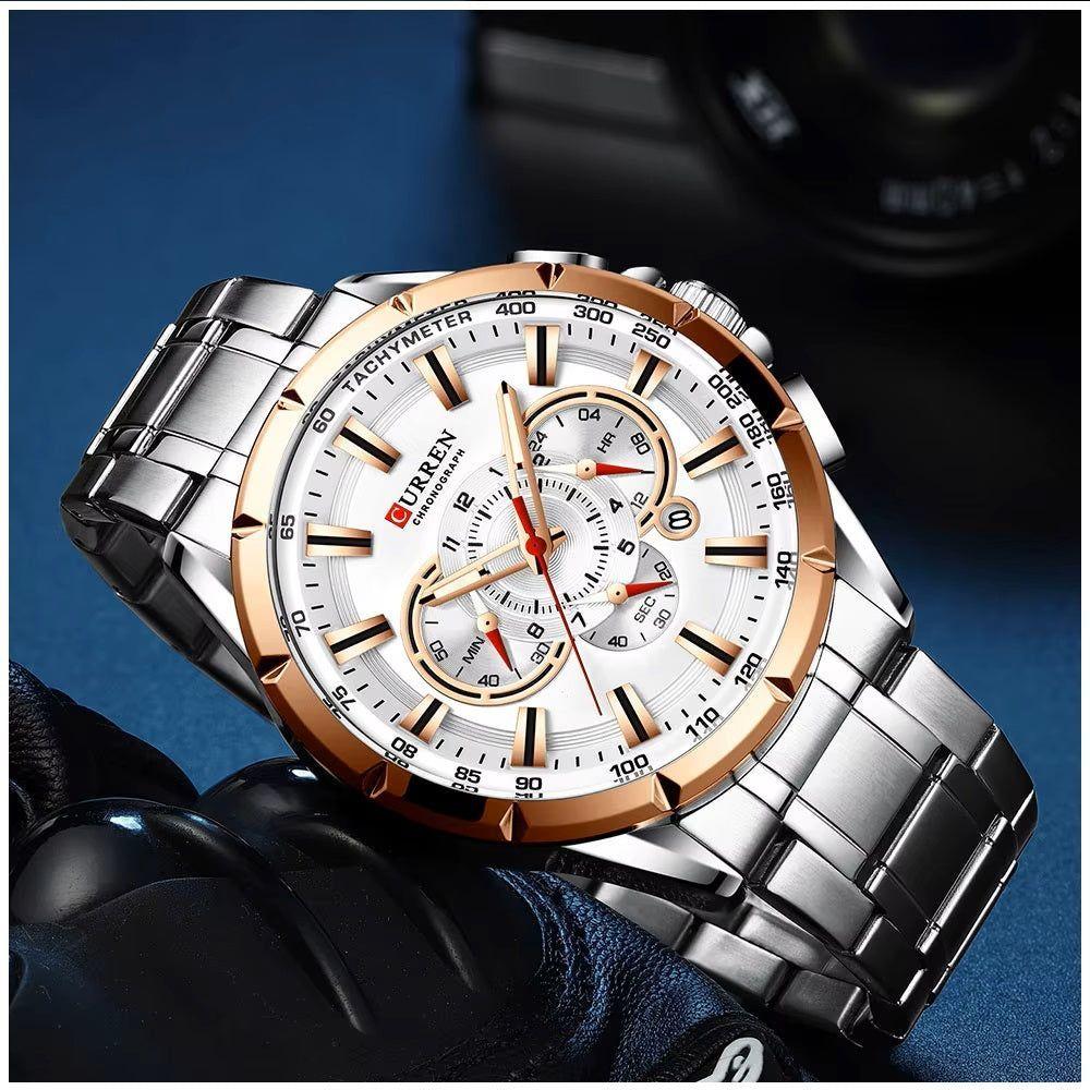 Reloj Hombre Elegante Acero Inoxidable Cuarzo Cronógrafo-3