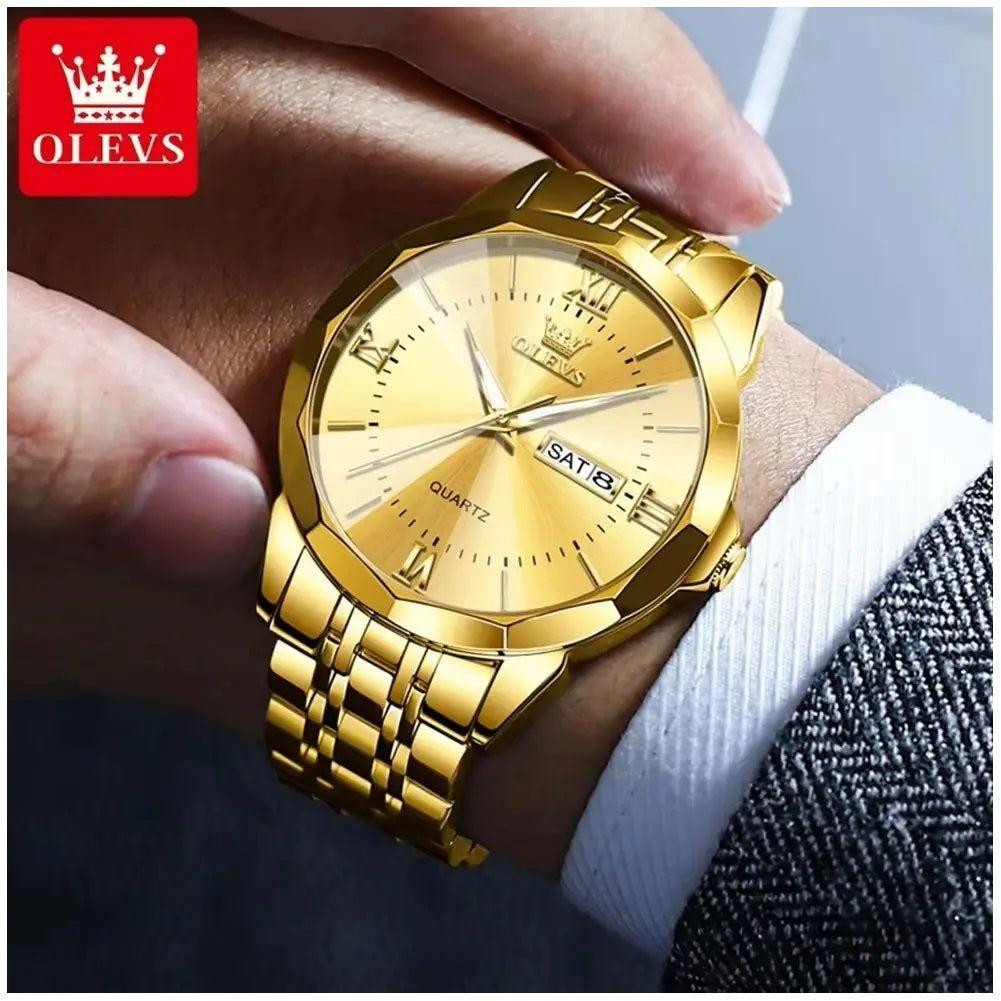 Reloj Dorado de Acero Inoxidable para Hombre Estilo Lujo y Deportivo-3