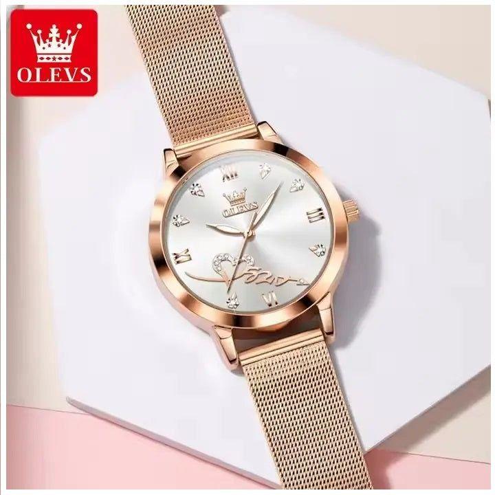 Reloj de Mujer Diseño Elegante Pulsera Metálica de Malla Rosa Dorado-2