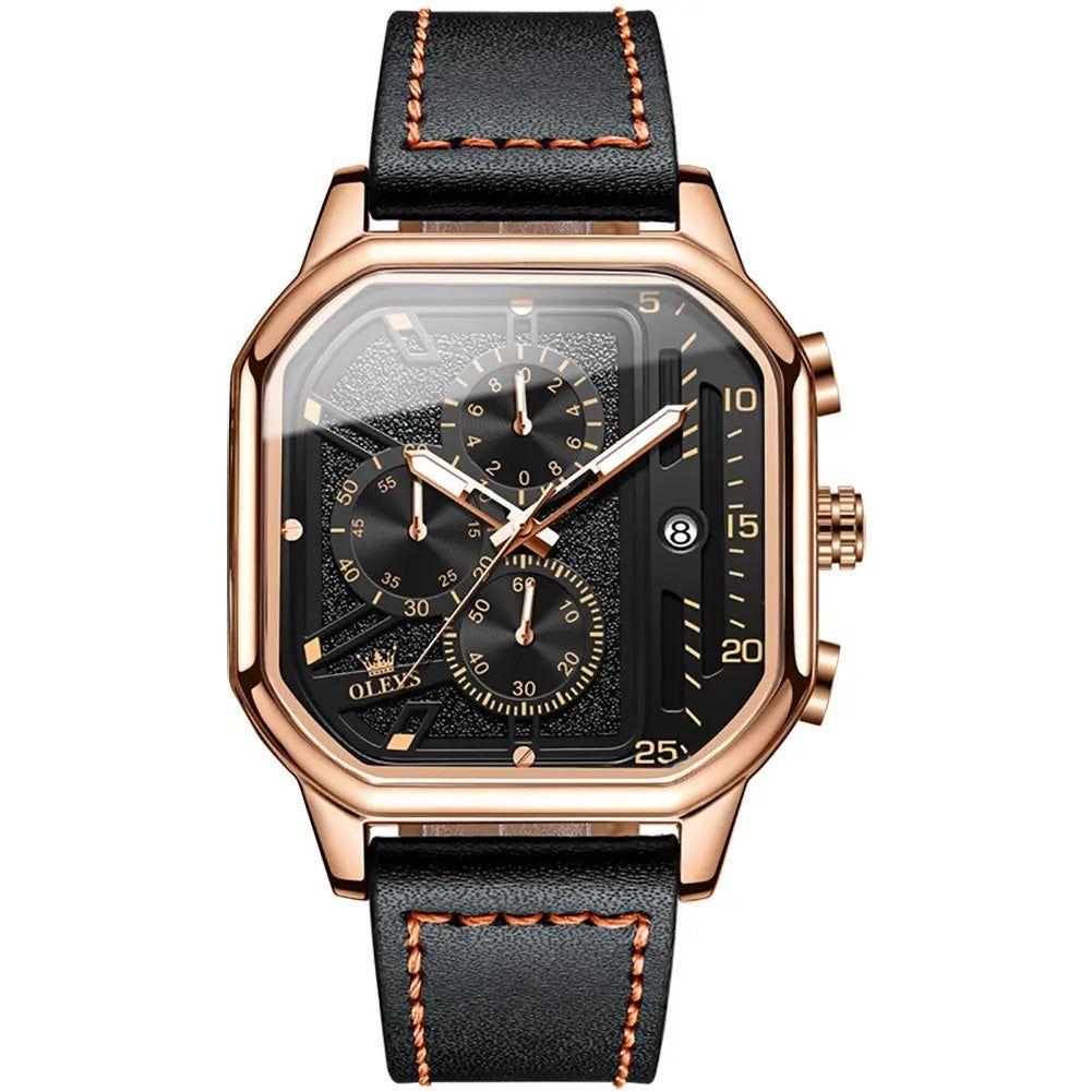 Reloj de Hombre Cuadrado de Lujo con Cronógrafo Correa de Cuero-0