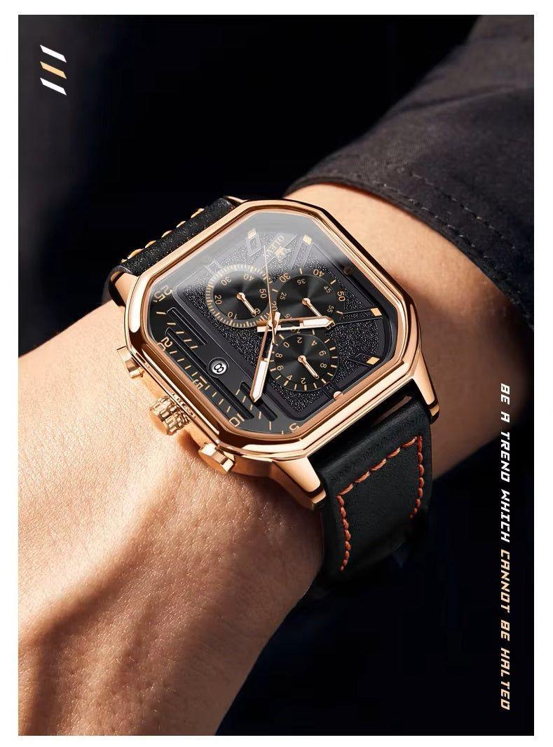 Reloj de Hombre Cuadrado de Lujo con Cronógrafo Correa de Cuero-1