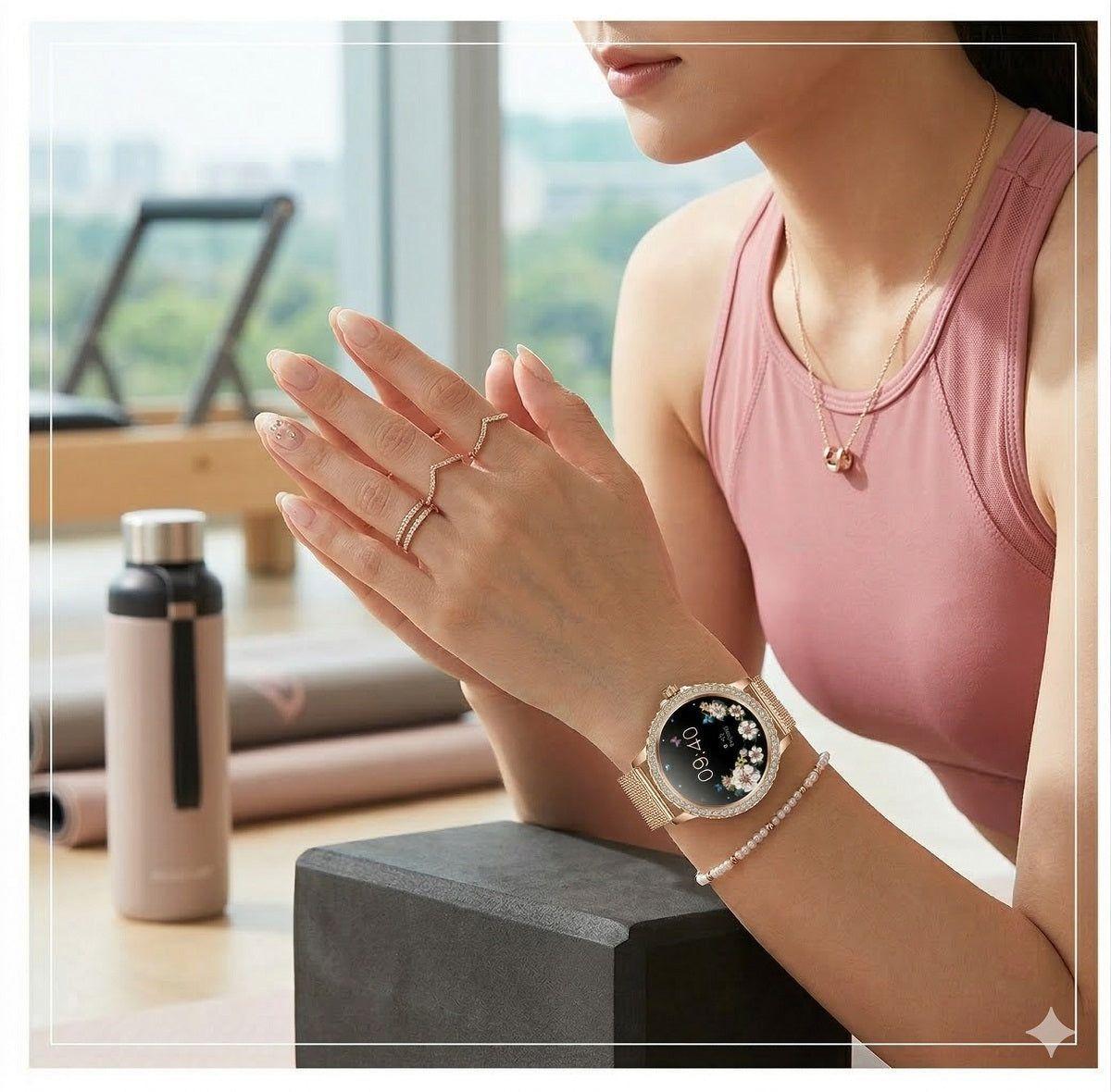 Smartwatch Elegante I58 para Mujer Llamadas Bluetooth Monitor de Salud IP67 Correa de Acero Milanesa-3