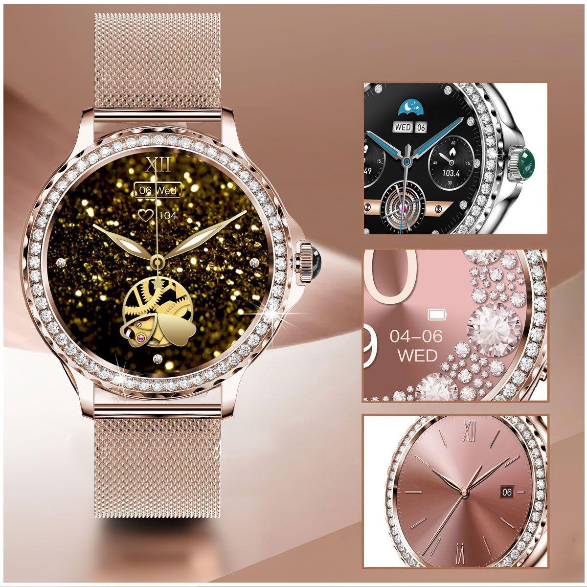 Smartwatch Elegante I58 para Mujer Llamadas Bluetooth Monitor de Salud IP67 Correa de Acero Milanesa-5