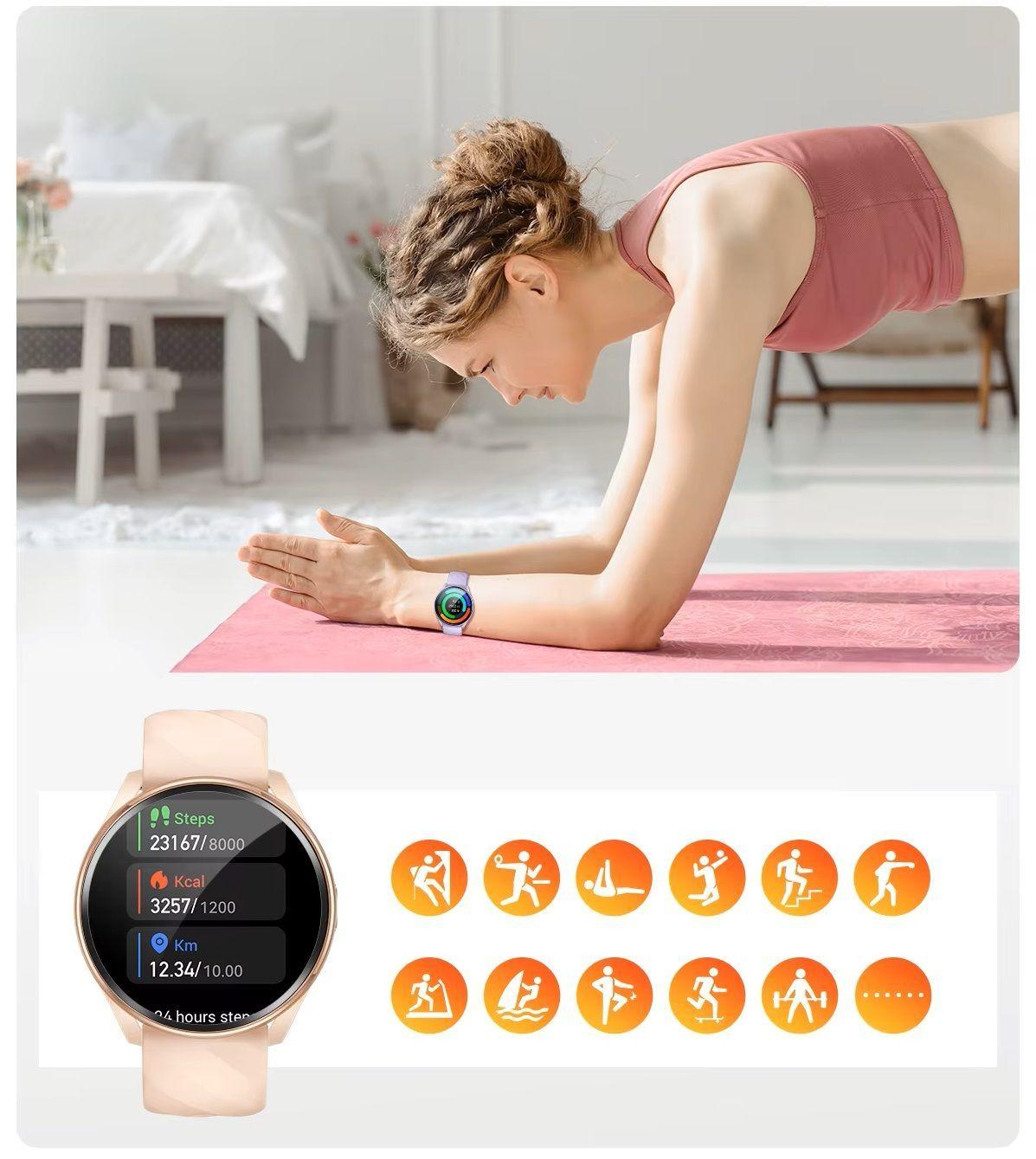 Reloj Inteligente Mujer Llamadas Bluetooth Monitoreo de Salud Multideporte IP67 Notificaciones-5