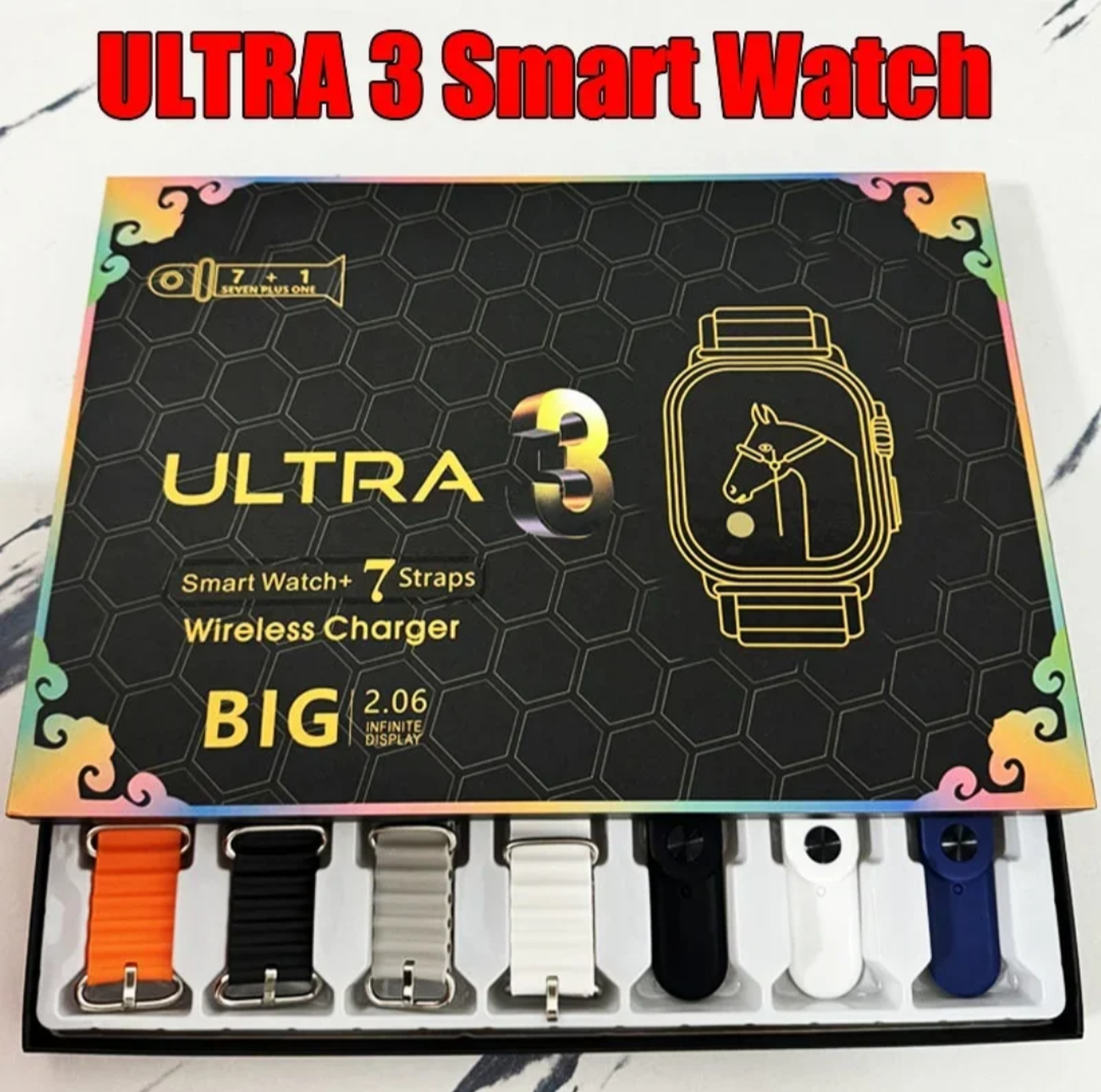 Reloj smartwatch inteligente 3 Ultra Negro - 7 Correas-3