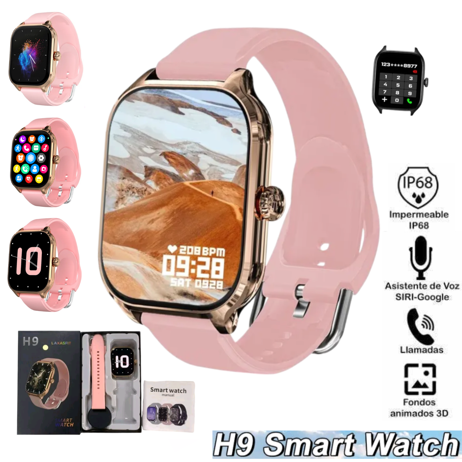Reloj Inteligente Smartwatch H9 Rosado-1
