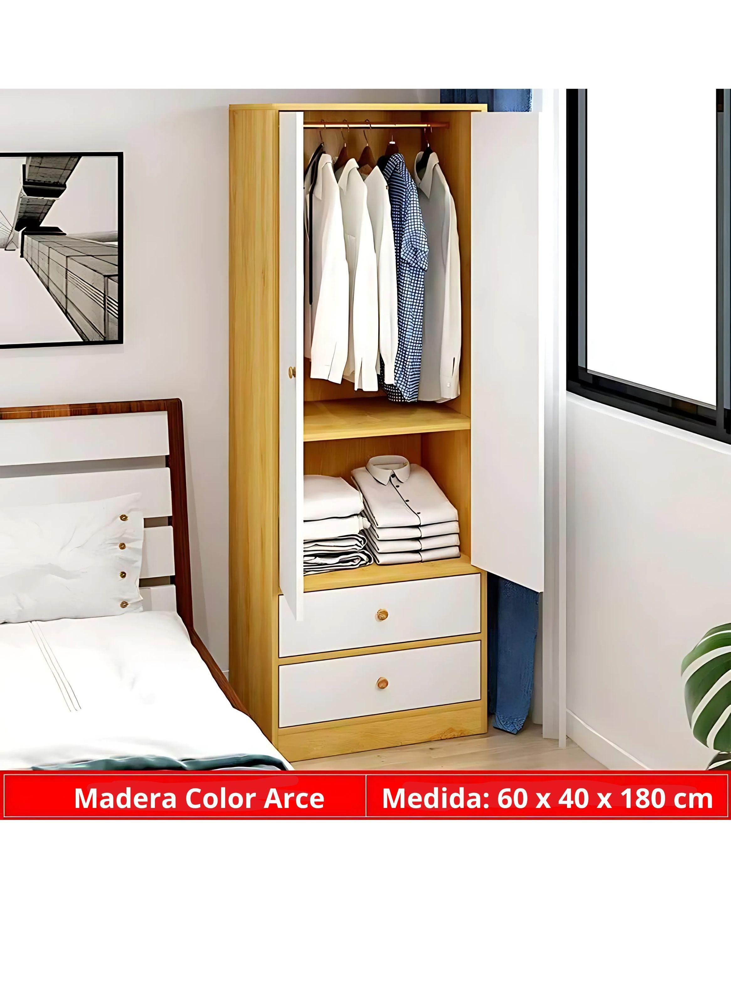 Armario De Madera Para Dormitorio 60 x 40 x 180 cm Con Puertas Batientes-3