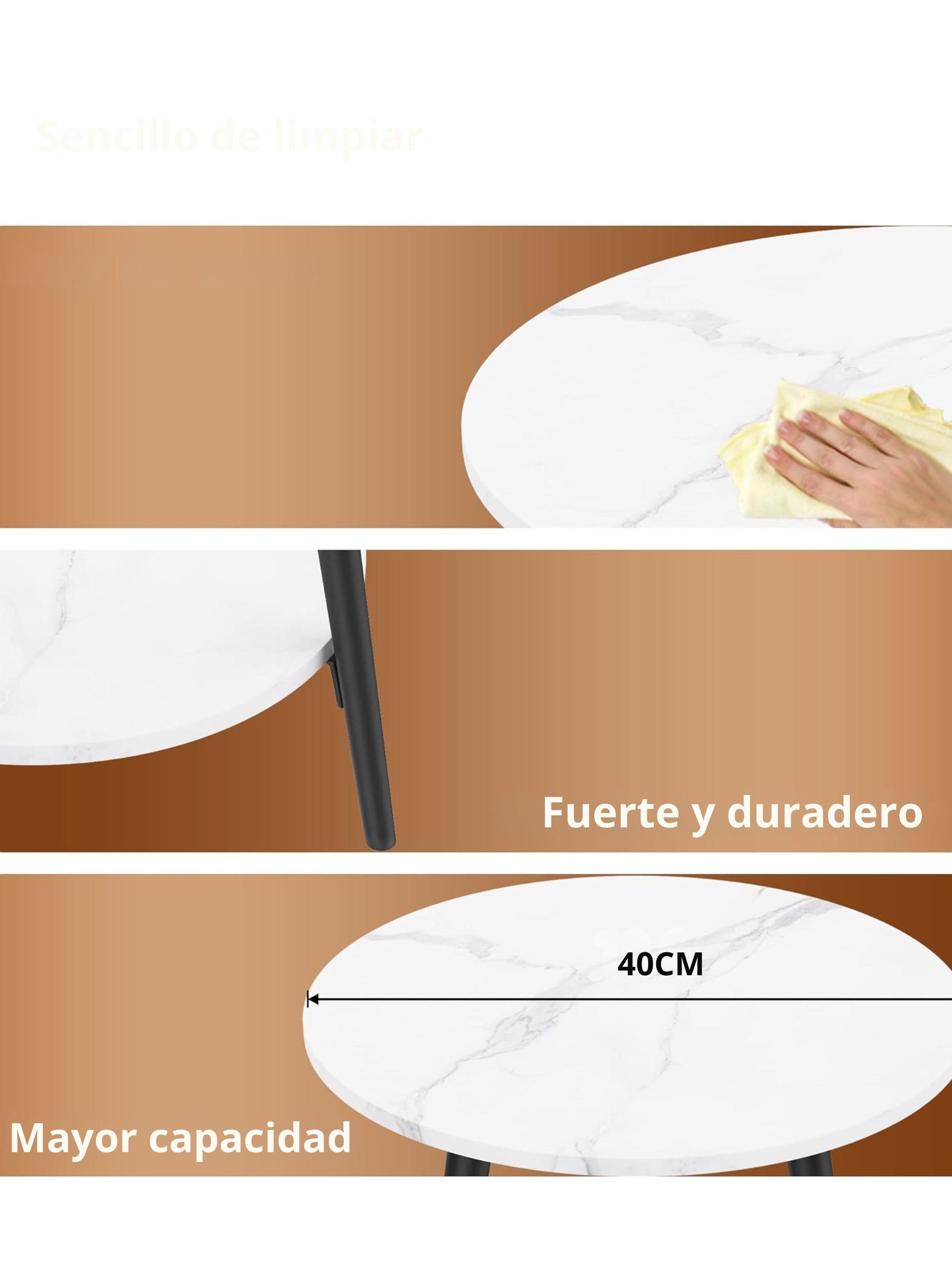Mesa de Centro Redonda 40*40*52CM Mármol Blanco Con Patas Negras-2