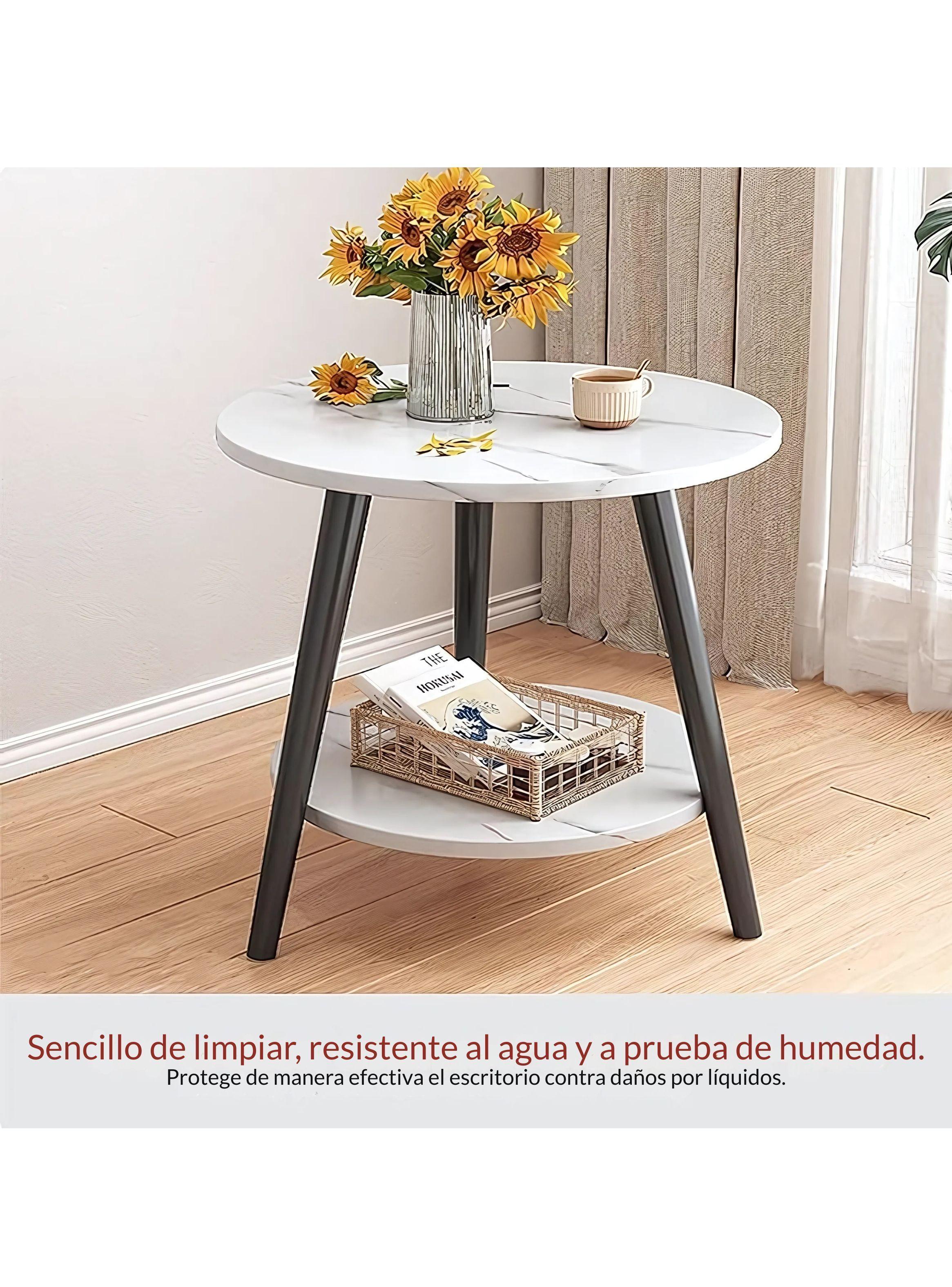 Mesa de Centro Redonda 40*40*52CM Mármol Blanco Con Patas Negras-6