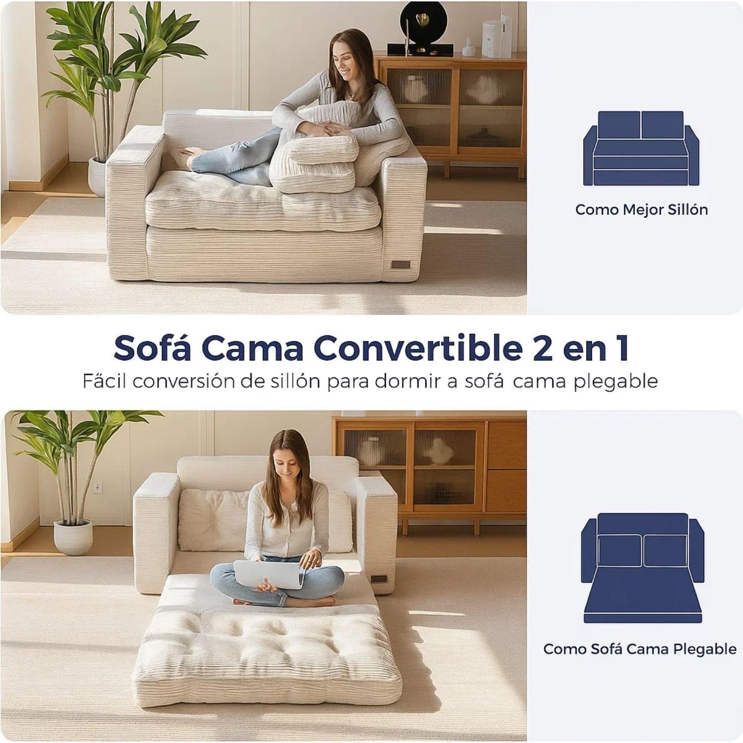 Sofa Cama 2 en 1 Convertible Plegable Espuma Densa-2