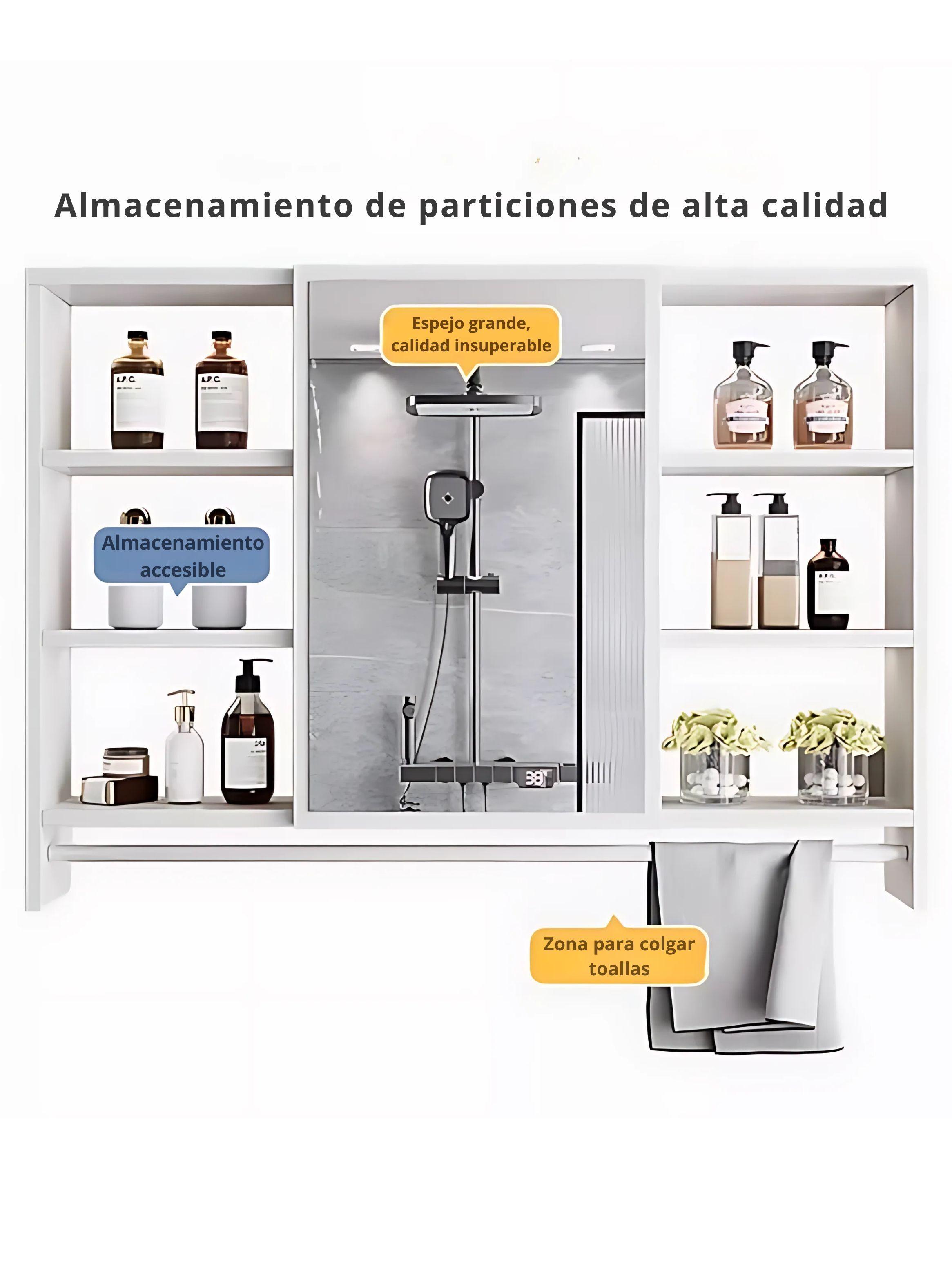 Mueble De Baño Organizador De 6 Repisas Con Espejo 90 x 12 x 70 cm-2