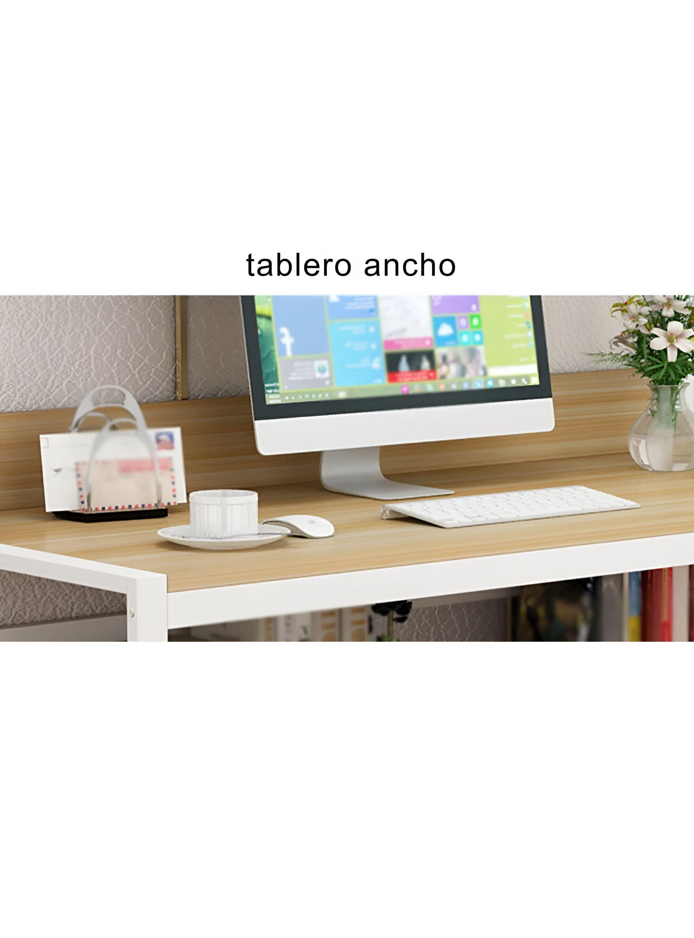 Escritorio De Oficina Doble 120x60 Madera Librero Biblioteca-4