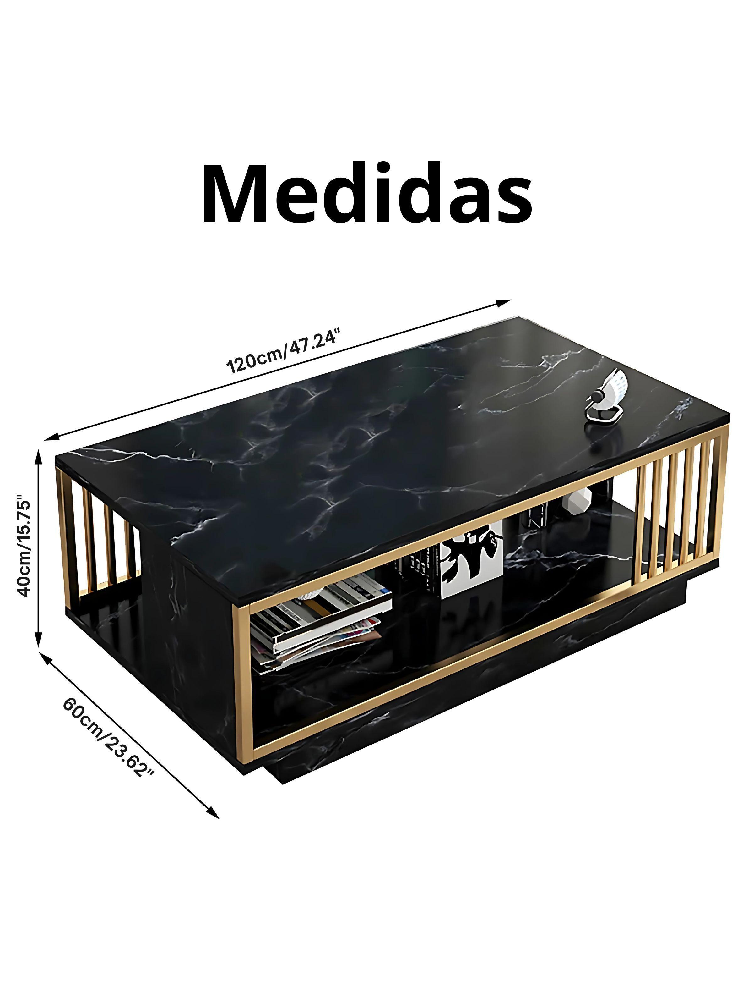 Mesa De Centro Rectangular 120 x 60 x 40 cm Mármol Negro-2