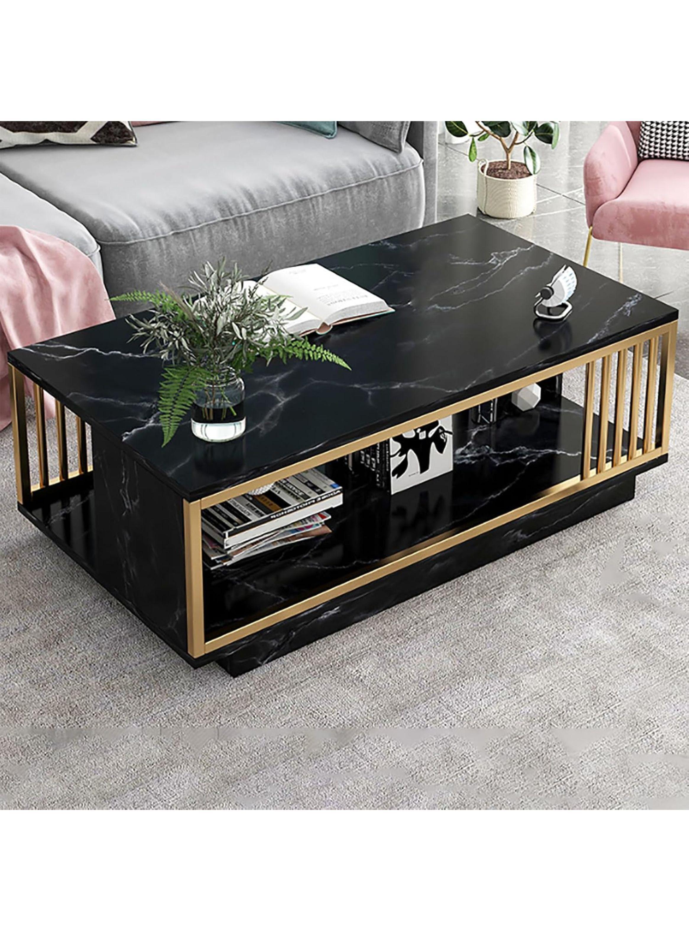 Mesa De Centro Rectangular 120 x 60 x 40 cm Mármol Negro-5
