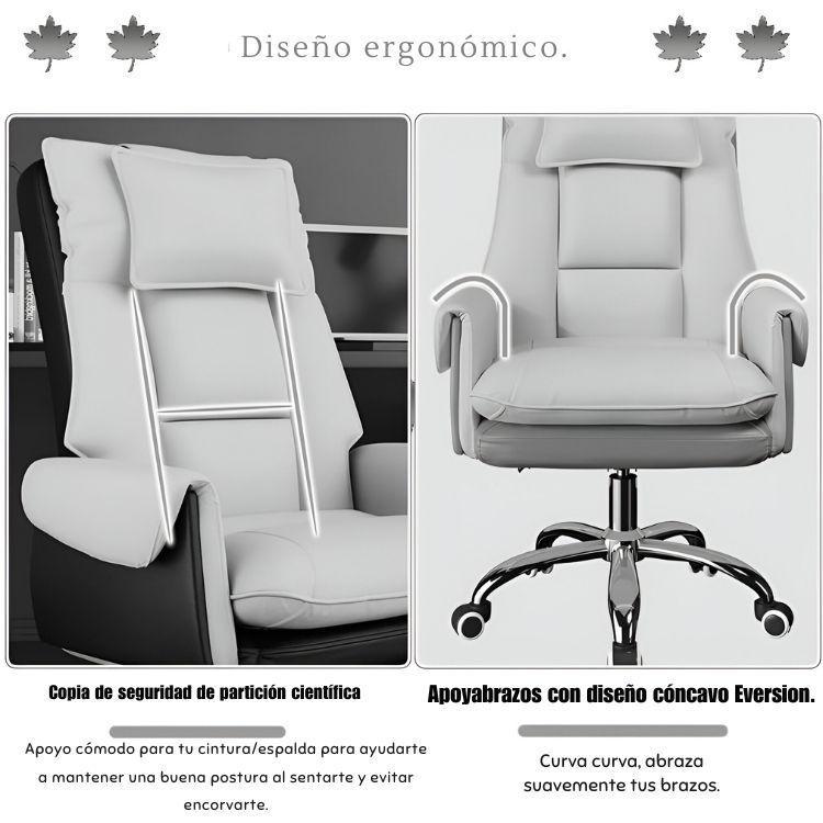 Silla Para Pc Ejecutiva De Cuero Con Reposapiés Ergonómico-4