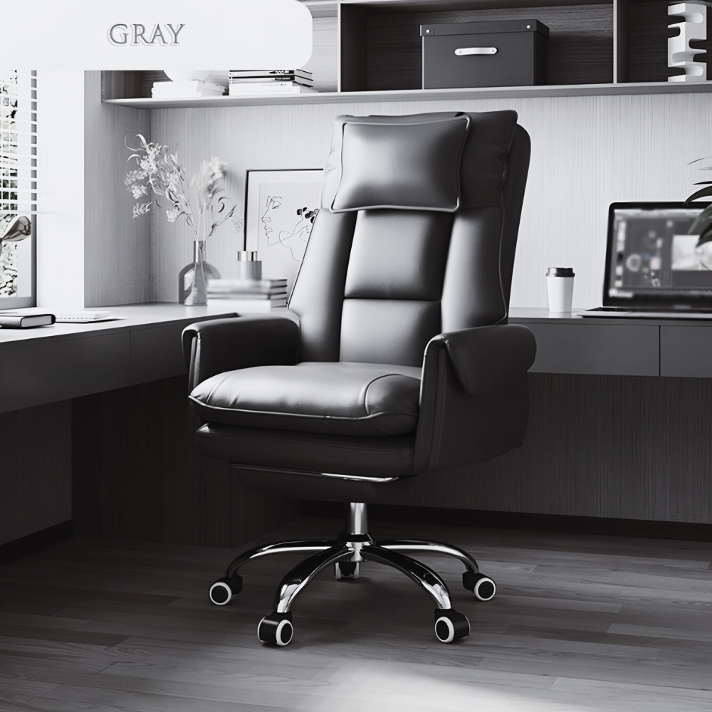 Silla Para Pc Ejecutiva De Cuero Con Reposapiés Ergonómico-1