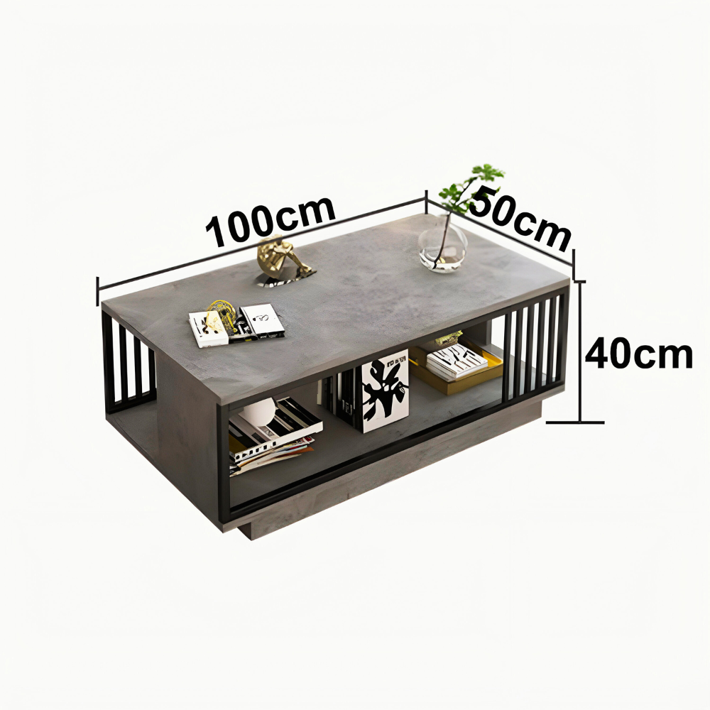 Mesa De Centro Para Living Con 2 Niveles 100x50x40 Gris-2