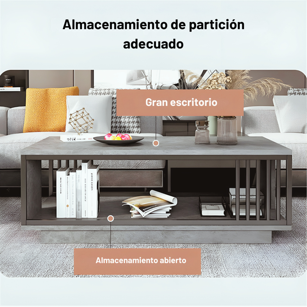 Mesa De Centro Para Living Con 2 Niveles 100x50x40 Gris-3