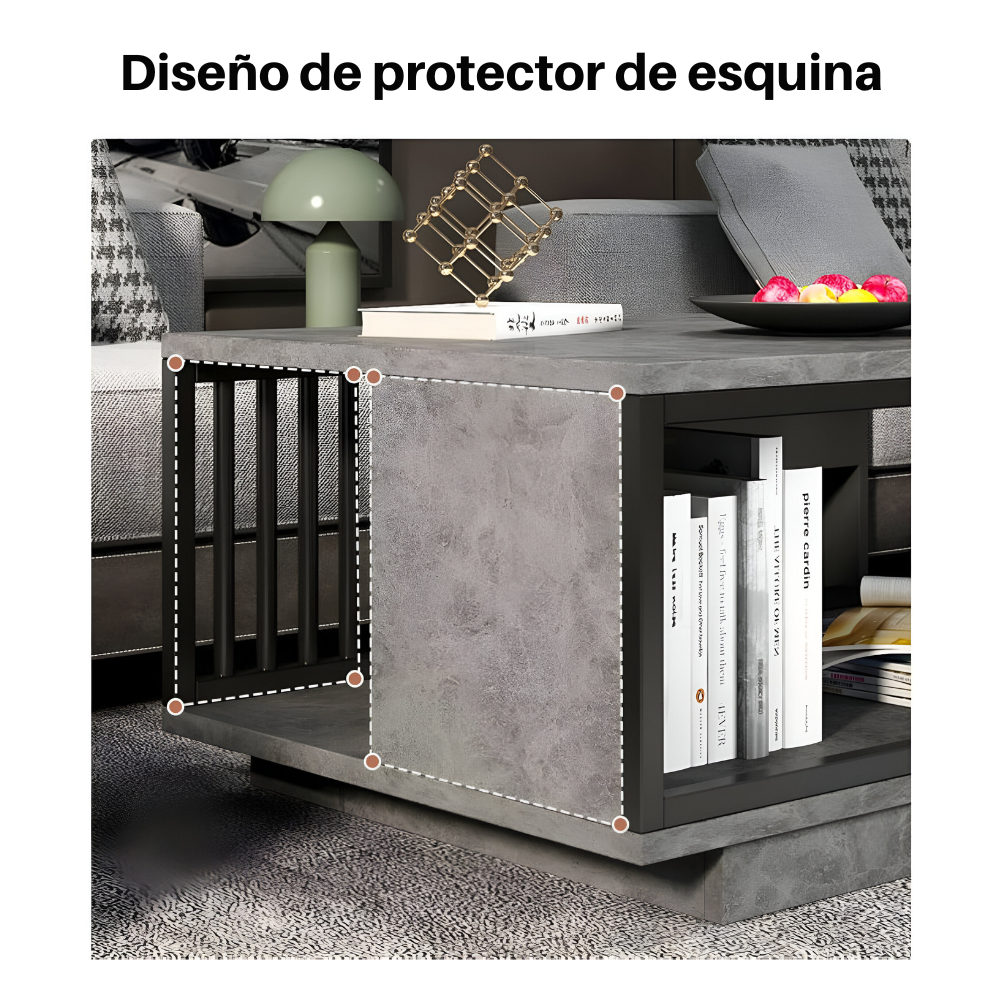 Mesa De Centro Para Living Con 2 Niveles 100x50x40 Gris-5