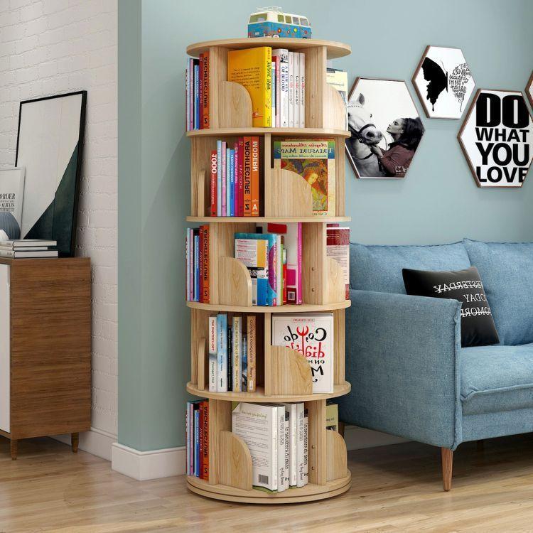 Biblioteca Circular Giratorio Con 5 Estantes 46x46x157cm-2