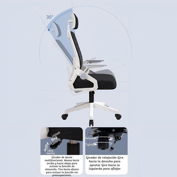 Silla Oficina Con Cabecero Ergonómico Malla Mesh Home Office-5