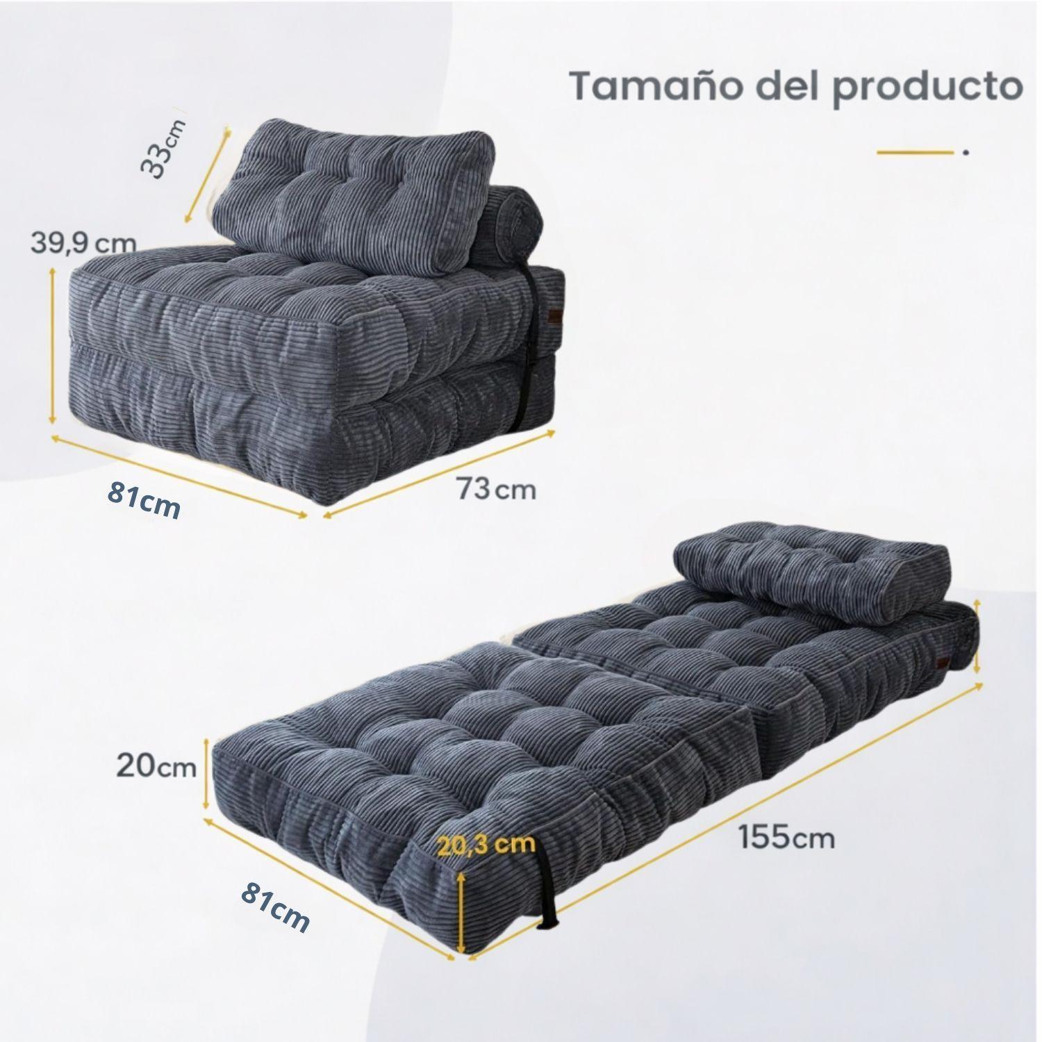Silla Sofá Cama 155x81cm Puff Plegable Acolchada Hogar-3