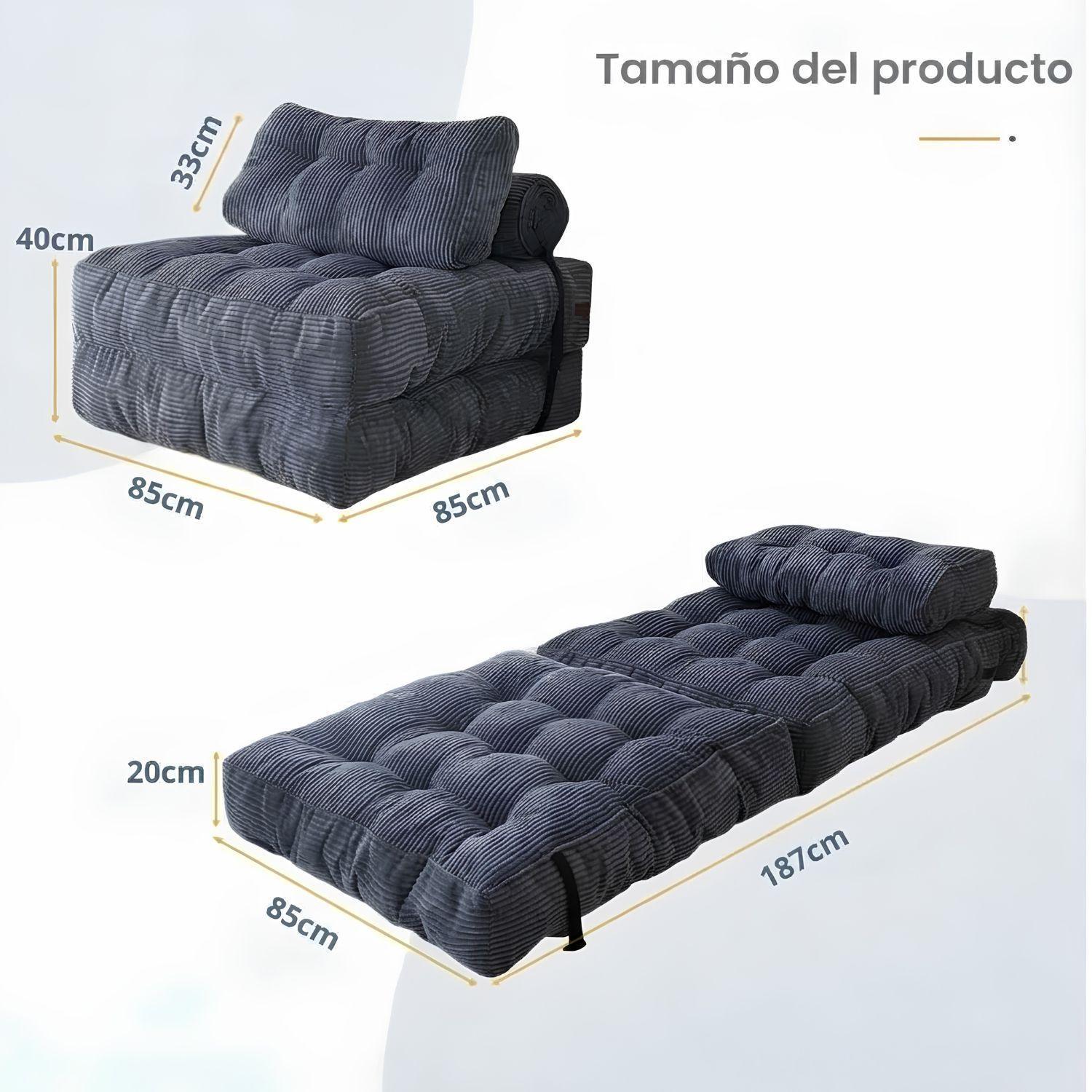 Silla Sofá Cama 187x85cm Puff Plegable Acolchada Hogar-3