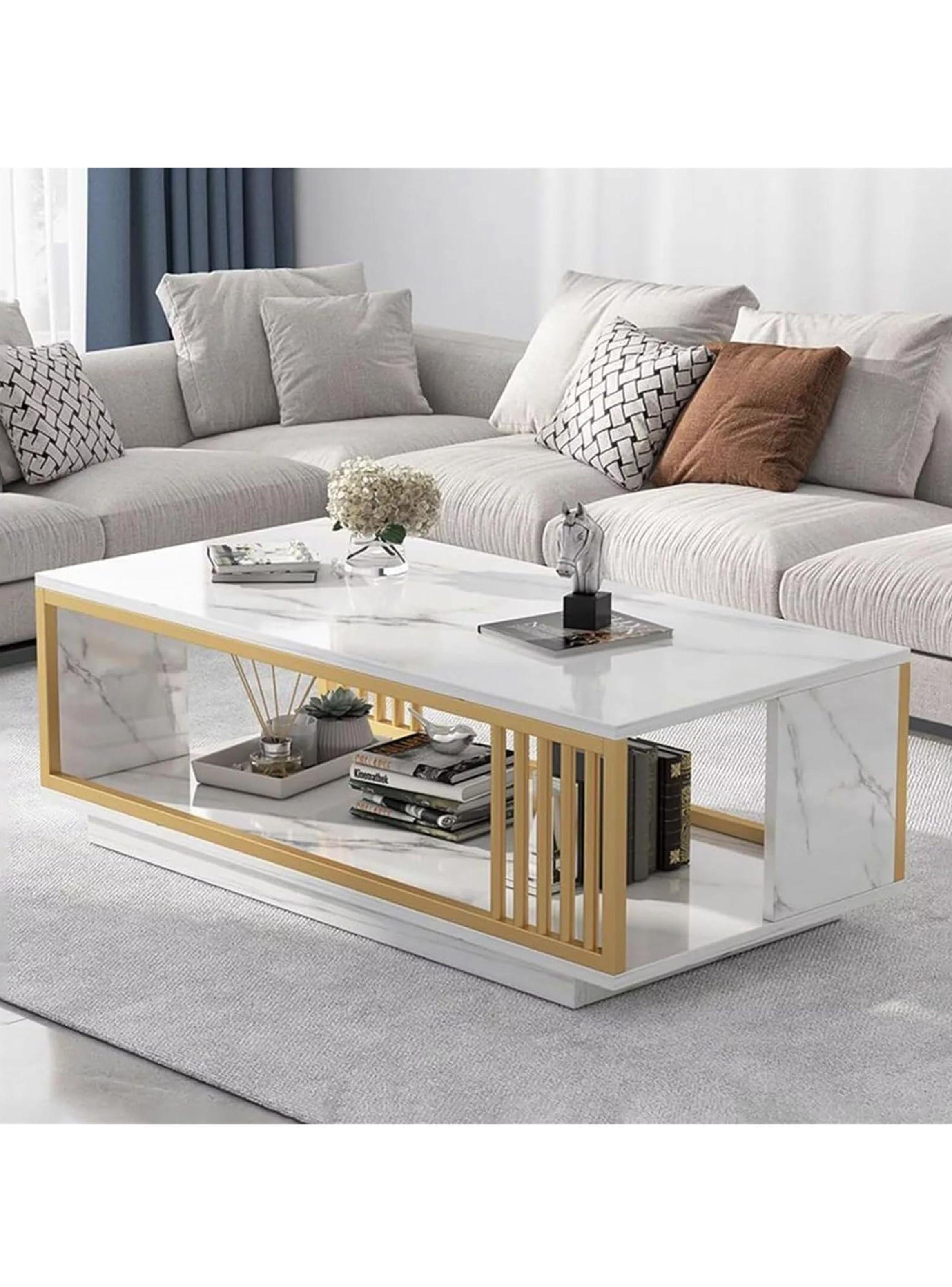 Mesa De Centro Rectangular 39,4x19,7x 5,7  Mármol Blanco-4