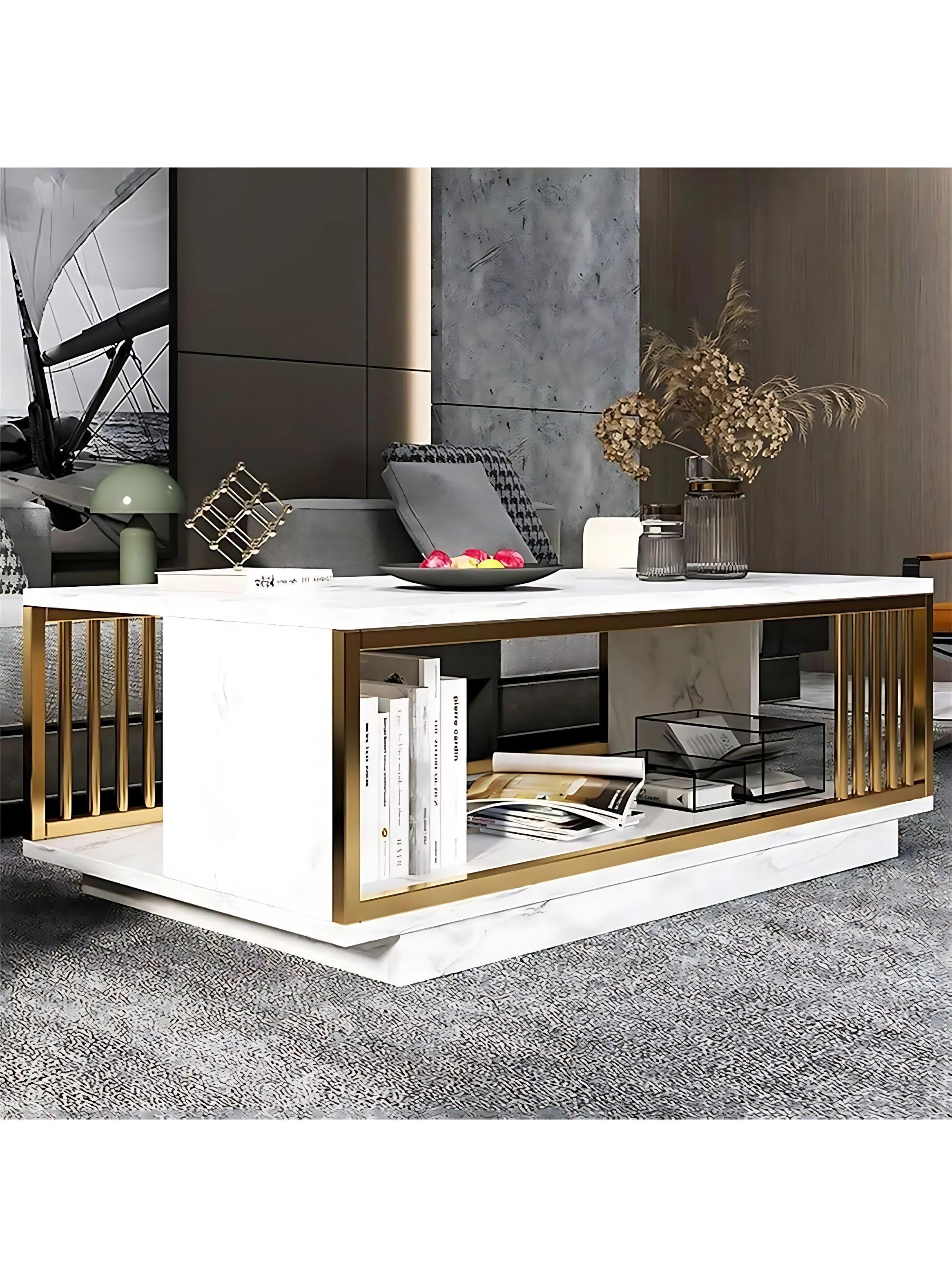 Mesa De Centro Rectangular 39,4x19,7x 5,7  Mármol Blanco-5