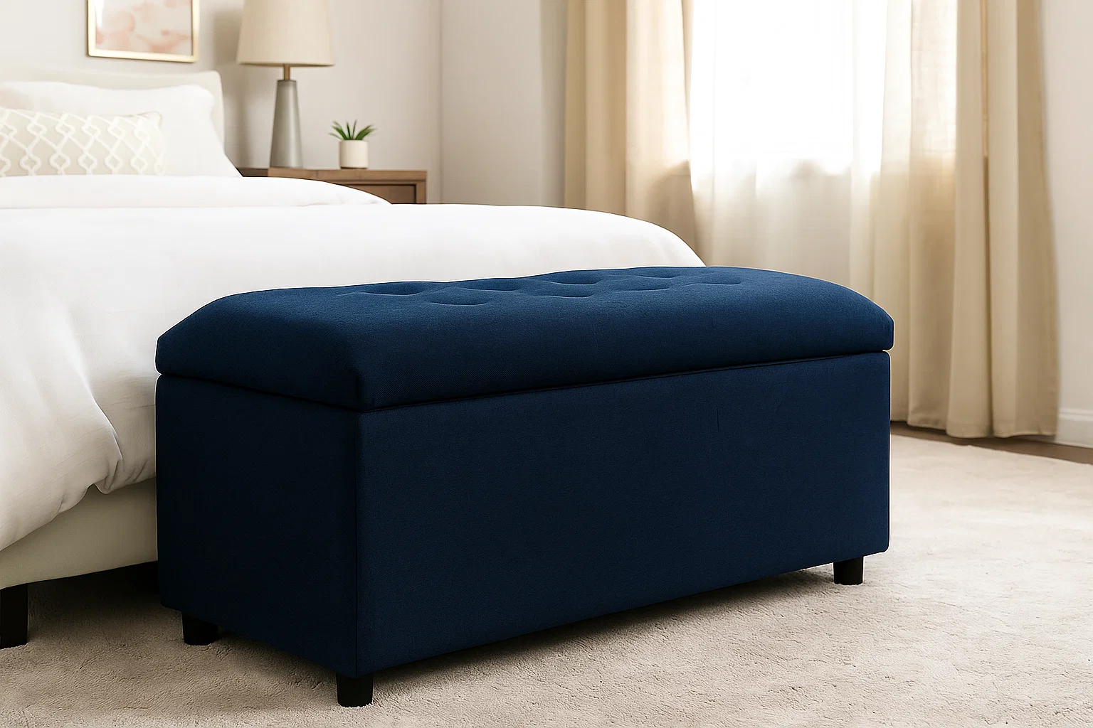 Banqueta Baul Azur Luxe Felpa Azul-2