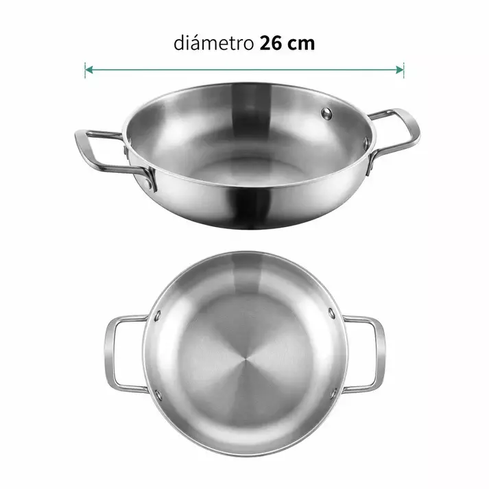 Olla Baja Acero Inoxidable 26 cm con Dos Asas-5