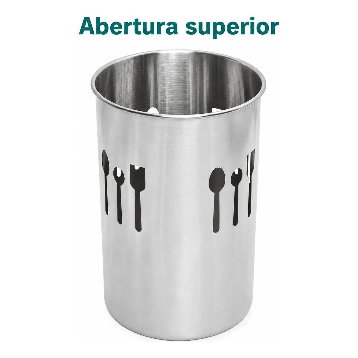 Organizador Porta Cubiertos Cilindrico Acero Inoxidable 15 cm-2