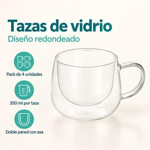 Pack 4 Tazas Vidrio Doble Pared 350 ml Transparentes-2