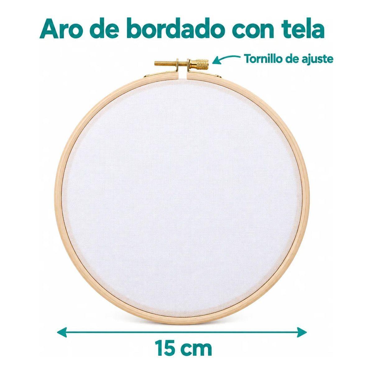 Aro de Bordado de Madera 15 cm con Tela y Tornillo Ajustable-1