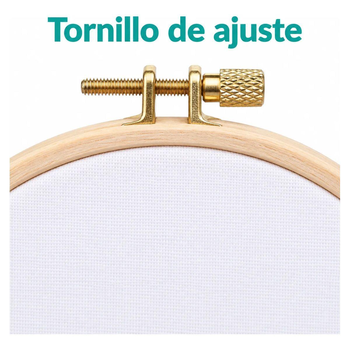 Aro de Bordado de Madera 15 cm con Tela y Tornillo Ajustable-2