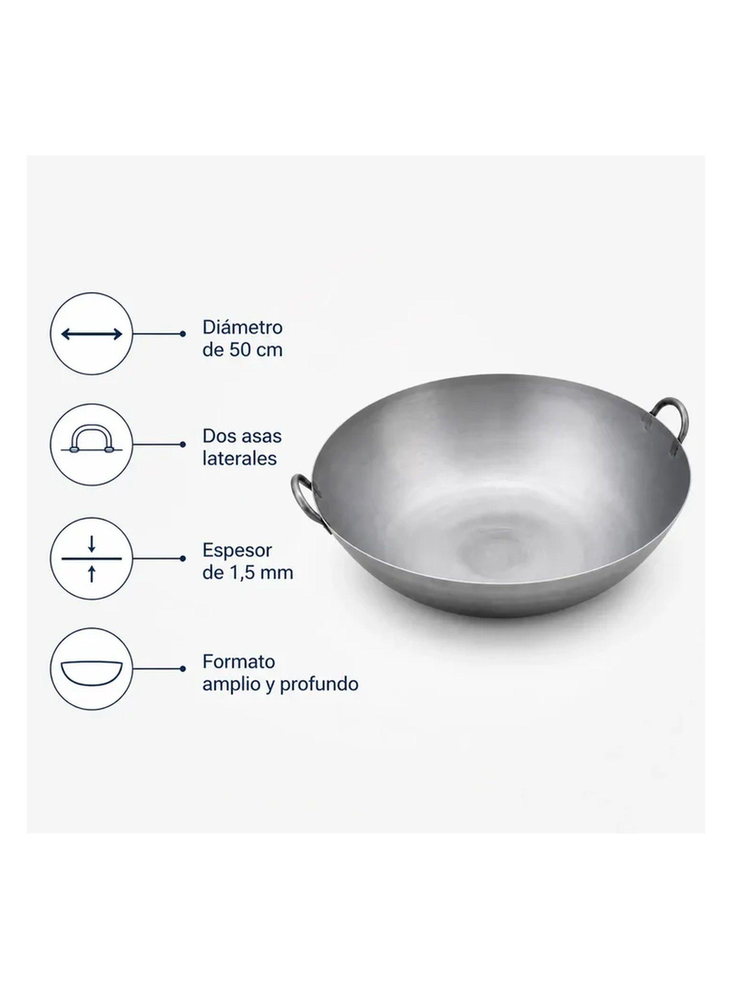 Wok Acero Inoxidable 50 cm con Dos Asas-2