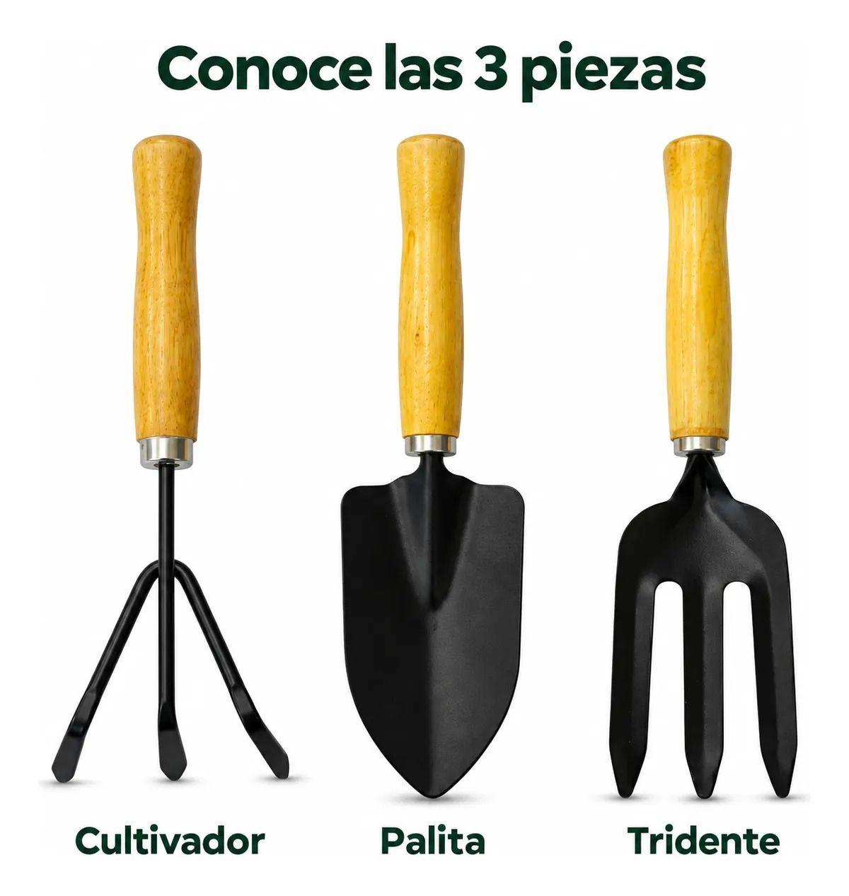 Set 3 Herramientas de Jardineria con Mangos de Madera 25 cm-1