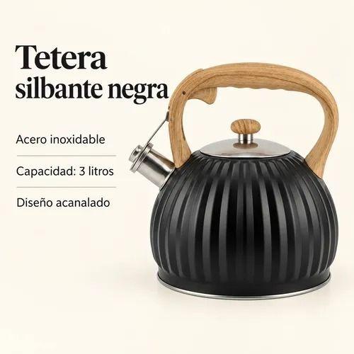 Tetera Silbante Acero Inoxidable Negra 3 Litros-2