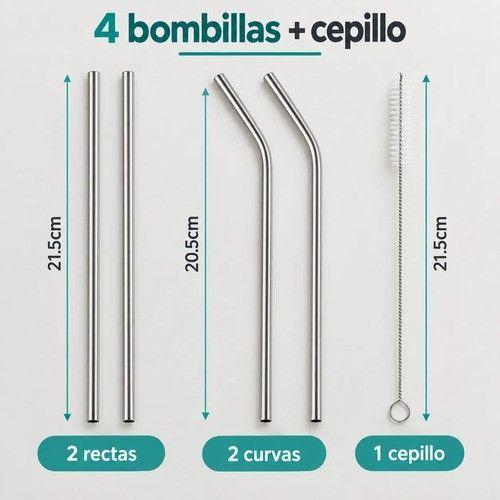 Set 4 Bombillas Acero Inoxidable Reutilizables con Cepillo-1