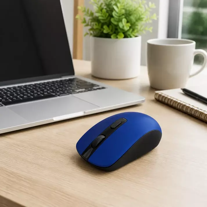 Mouse Inalambrico Ergonomico 1600 DPI Azul con Receptor USB-2