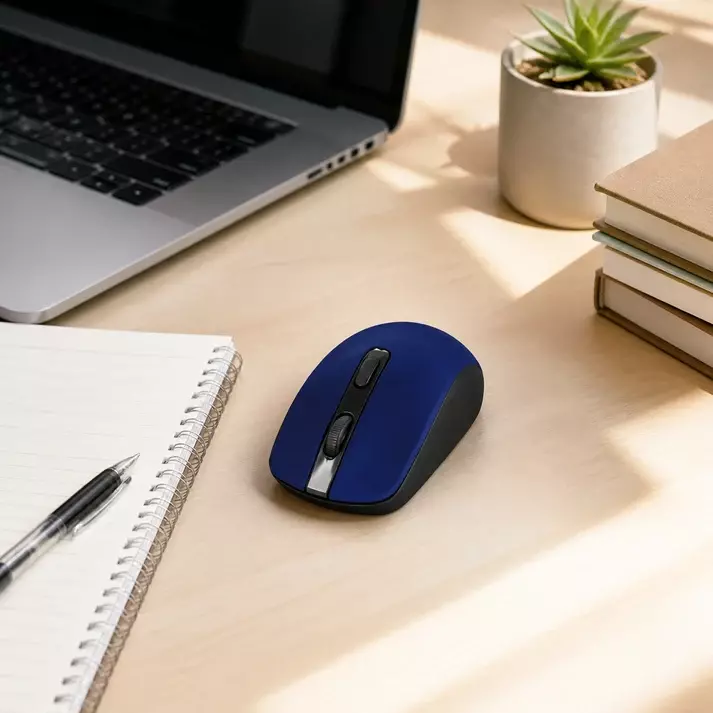 Mouse Inalambrico Ergonomico 1600 DPI Azul con Receptor USB-3